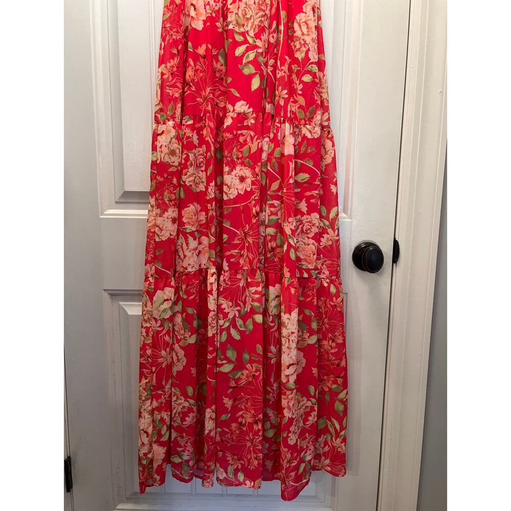 NWT Flying Tomato Women Evolving Love Floral V-Neck Tiered Maxi Dress Sz‎ M Pink - Picture 8 of 9
